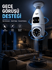 Gece Görüşlü Çift Lens Wi-Fi Ampul Kamera Mobil Takip Destekli