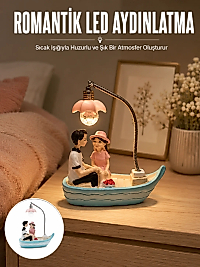 Romantik Sandal Üzerinde Çift Figürü LED Gece Lambası Masa Dekoru Yeni Nesil