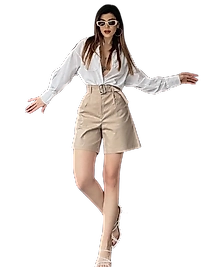 Rahat Kesim Kemerli Mom Şort - KREM