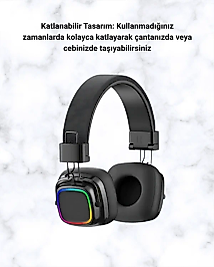 Bluetooth 5.3 Rainbow Işıklı Kulak Üstü Kablosuz Kulaklık