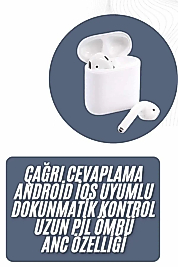 2025 Model Çağrı Cevaplayabilen Bluetooth Kulaklık Beyaz Dokunmatik Kontrol