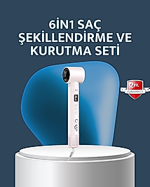 6-in-1 Saç Şekillendirme Seti Yüksek Hızlı Motor Negatif İyon LCD Ekran