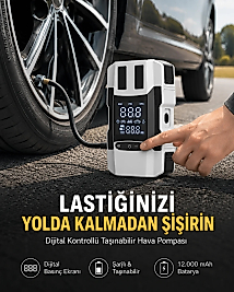 Araç Lastik Şişirme Pompası ve Akü Takviye Powerbank Bir Arada Yeni Nesil