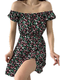 Madonna Yaka Çiçek  Desenli Elbise