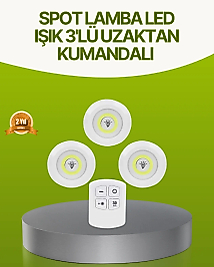 Uzaktan Kumandalı 3 Lü Kablosuz Led Spot Lamba Seti Yapışkanlı Pratik Kullanım