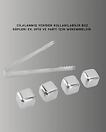 Yeniden Kullanılabilir 304 Çelik Metal Buz Küpleri 4'lü Set