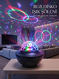 RGB Bluetooth Disko Lambası Dahili Hoparlörlü Müzikli Parti Işığı USB ve TF Kartlı