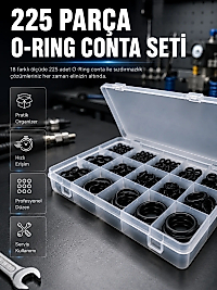225 Parça O-Ring Conta Seti 18 Farklı Ölçü Kauçuk Sızdırmazlık Conta Organizer Kutulu