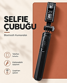 Bluetooth Kumandalı Katlanabilir Selfie Çubuğu ve Telefon Tutucu