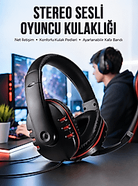 Oyuncu Kulaklığı Kulak Üstü Kablolu Stereo Mikrofonlu Yumuşak Kulak Yastığı Yeni Nesil