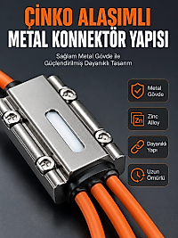 USB Type-C, Lightning ve Micro USB Uyumlu 3'ü 1 Arada Hızlı Şarj Kablosu