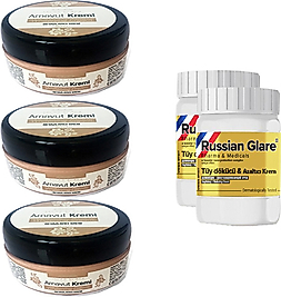 THREE BRAND WHİTENİNG CREAM 50 ML ARNAVUT KREMİ AKLIK KREMİ 3 ADET + RUSSIAN GLARE TÜY DÖKÜCÜ AZALTICI MERHEM 50 ML 2 ADET