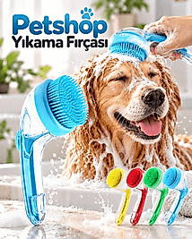 1. Yumuşak Silikon Uçlu Pet Banyo Fırçası Şampuan Hazneli Kedi Köpek Yıkama ve Masaj Tarağı
