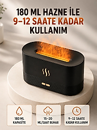 180 ML Alev Efektli Aroma Difüzörü Ultrasonik Buharlı Aromaterapi Cihazı