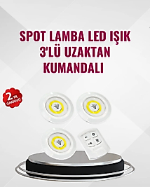 3 Lü Pilli Kablosuz Led Spot Lamba Seti Kumandalı Kolay Montaj Aydınlatma