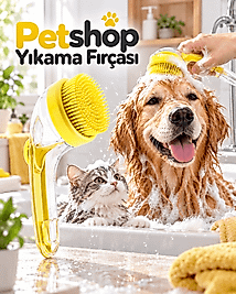Kedi Köpek Banyo ve Masaj Fırçası Şampuan Hazneli Yumuşak Silikon Uçlu Yıkama Aparatı