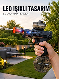 Şarjlı Otomatik Su Tabancası 8-12 Metre Menzilli LED Işıklı Büyük Su Hazneli