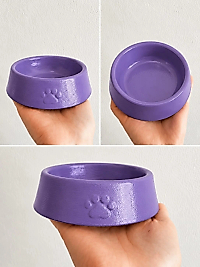 Pati Desen Model Beton Kedi Köpek Mama ve Su Kabı 13 cm çap x 4 cm - Mor