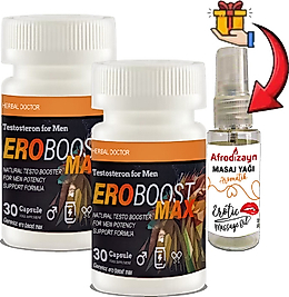 ERO BOOST MAX: 2 ADET ERKEKLERE ÖZEL 30LU DESTEKLEME + 30 ML AFRODİZAYN MASAJ YAĞI
