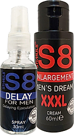 STIMUL8 (S8) ERKEKIERE ÖZEL 30 ML DELAYSPREY + ÖZEL XXXLÖZEI ÖIÇÜIENDİRME KREMİ 60 ML