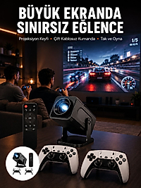 Çift Kollu Game Box Projeksiyon Cihazı Kumandalı Android Tv Dahili Hoparlör