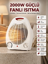 2000W Taşınabilir Elektrikli Fanlı Isıtıcı – Hızlı Isınma, Kompakt Boy