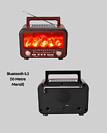 Solar Panelli Alev Işıklı Bluetooth Hoparlör – Çoklu Giriş, Uzun Pil Ömrü