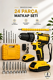 24 Parça Çift Bataryalı Şarjlı Matkap Seti 24W Motor ve Otomatik Mil Kilitli Tasarım