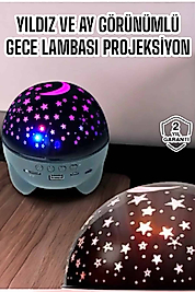Gece Lambası Projeksiyon Görünümlü Şarjlı Yıldızlı Yuvarlak