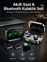 TWS Bluetooth Kulaklık ve Akıllı Saat Uyku Takibi Nabız Ölçer Uzun Pil Ömrü