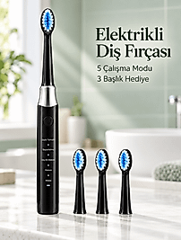 Günlük Ağız Bakımı İçin Şarj Edilebilir 5 Modlu Siyah Elektrikli Diş Fırçası