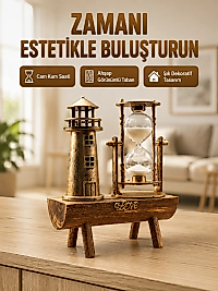Deniz Feneri Tasarımlı Ahşap Kum Saati – Retro Masa Aksesuarı Yeni Nesil