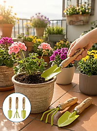 Saksı Bitkileri İçin Bahçe El Aleti Seti Ergonomik Ahşap Saplı