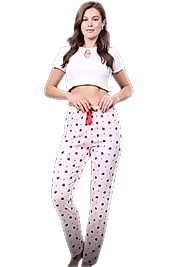 Pijama Altı Modal  Ring Viskon Kumaş Çilek Desenli-Pembe