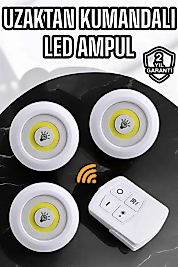 Spot Lamba Led Işık 3'lü Uzaktan Kumandalı Pilli Yapışkanlı Kablosuz Yeni Nesil