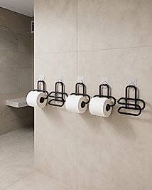 5 Adet Duvara Yapışkanlı Sıradışı Siyah Metal WC Kağıtlık Askısı