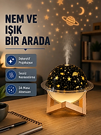 USB Projeksiyon Gece Lambası ve Hava Nemlendirici – Aromaterapi Destekli, Taşınabilir Mini