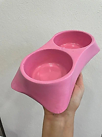 İkili Model Beton Kedi Köpek Mama ve Su Kabı (24cm × 12cm × 5cm) - Pembe
