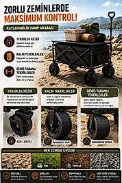 Katlanabilir Kamp Arabası Üst Tablalı 130 Kg Taşıma Kapasiteli Geniş Tekerlekli Çekçek