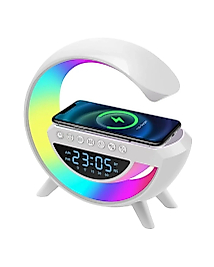 Kablosuz Şarjlı LED Işıklı Masa Saati Bluetooth Hoparlör Alarm Fonksiyonlu