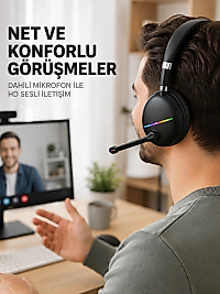 Bluetooth 5.0 Kablosuz Kulak Üstü Kulaklık Mikrofonlu RGB Aydınlatmalı