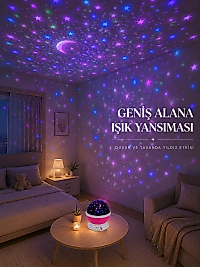 Yıldızlı Gökyüzü Projektörü Pembe Renkli Döner Çocuk Odası Gece Lambası