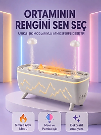 Yağmur Efektli Hava Nemlendirici 280 ML Aromaterapi Difüzörü Alev Modlu Uzaktan Kumandalı