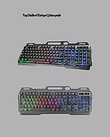Işıklı Oyuncu Klavye Mouse ve Bluetooth Kulaklık Seti Türkçe Q USB