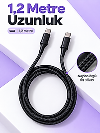 Telefon ve Tablet İçin Type C to Type C Örgülü Şarj Kablosu