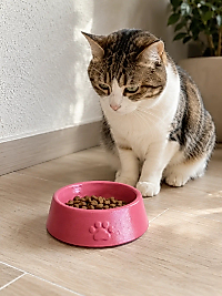 Pati Desen Model Beton Kedi Köpek Mama ve Su Kabı 13 cm çap x 4 cm - Pembe