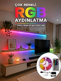 5 Metre Kumandalı RGB LED Şerit 5050 SMD 54 LED/M Renk Değiştiren Ambiyans Aydınlatma