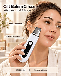 Yüz Bakım Rutini İçin Metal Uçlu USB Şarjlı Beyaz Cilt Bakım Cihazı