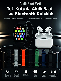 7 Kordonlu Akıllı Saat ve Bluetooth Kulaklık Seti Nabız Takibi, Bildirimler ve Spor Modları