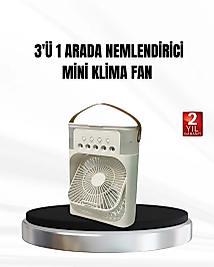 3’ü 1 Arada Mini Klima Fan USB Şarjlı, 7 Renk Gece Lambalı ve Nemlendirici